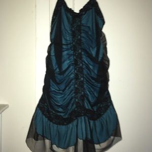 Torrid teal and black mesh tank with ruffle